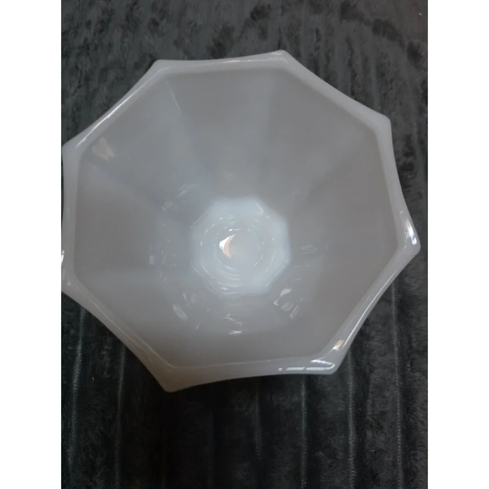 Vintage White Milk Glass Grape Pattern Pedestal Bowl Footed Octagon 5' Tall